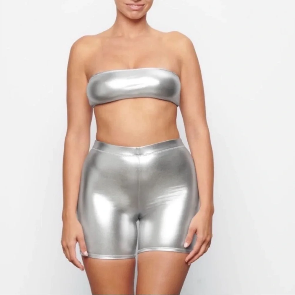 Skims metallic swim shorts xxs